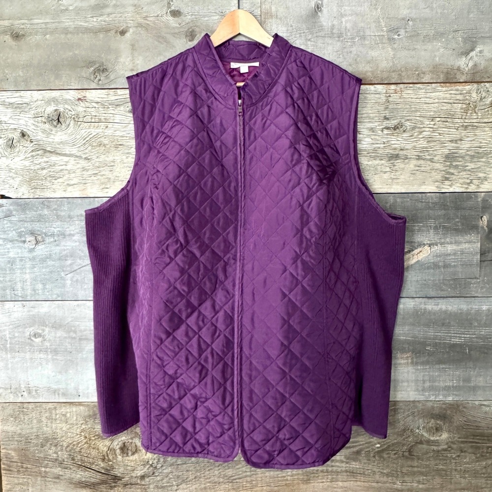 Woman Within Diamond Quilted Zip Up Vest‎ 4X Purple Layering Lightweight Stretch